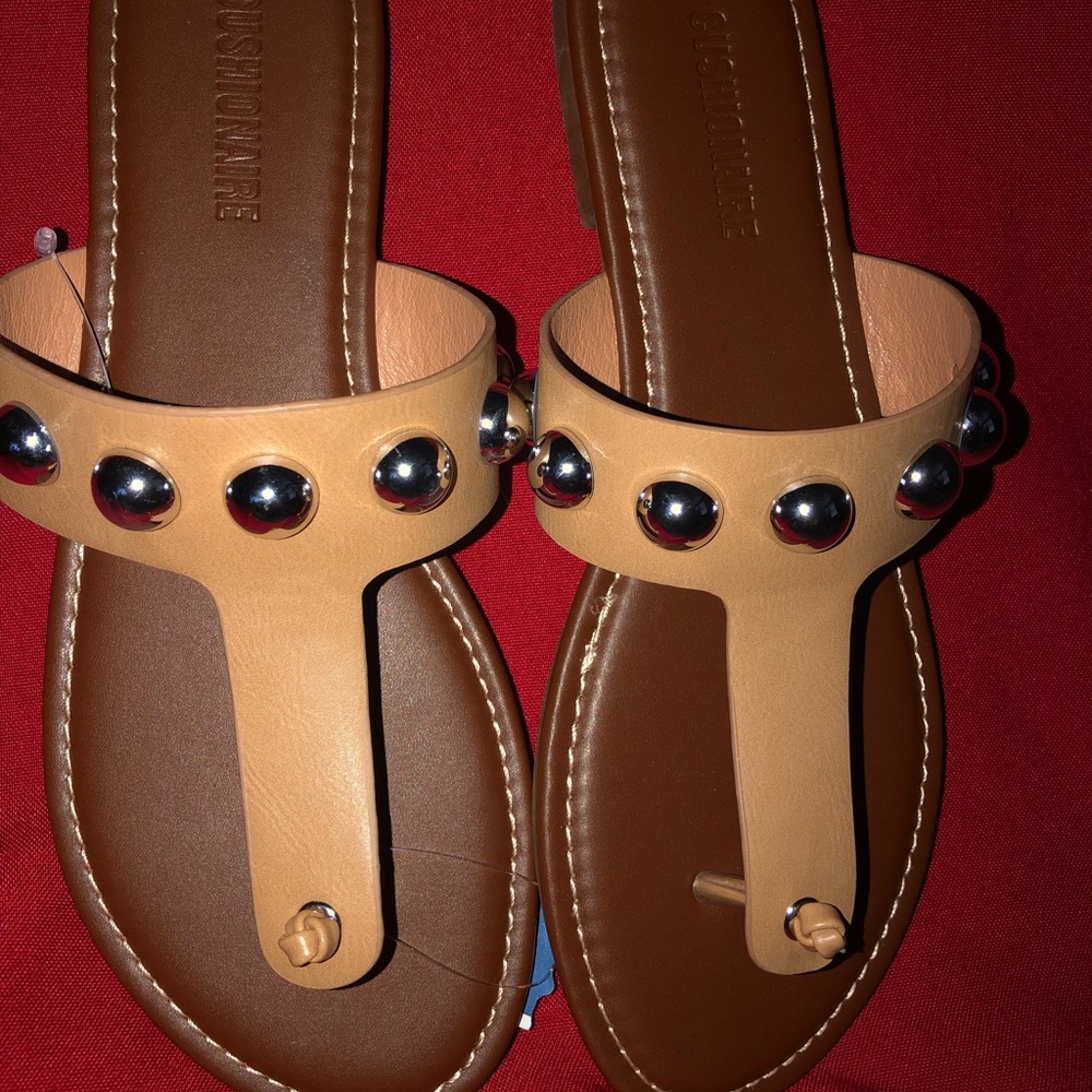 Cushionaire Sandals, tan with decorate balls.